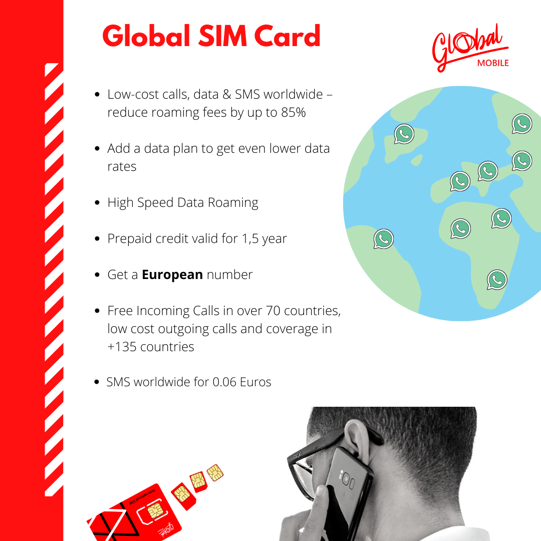 Global SIM Card (1 SIM) and get high speed data roaming internet, calls, SMS !